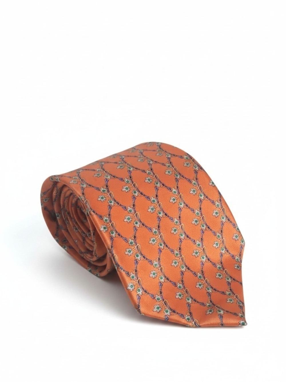 Vintage Fabergé 100% Silk Orange Chain Floral Necktie Handmade